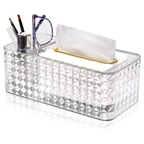 Taschentuchbox & Schreibtisch Organizer, Rechteckige Taschentücher Box Exquisit Acryl Tissue Box für Fernbedienung Brille, Multifunktionaler Taschentuchbox Aufbewahrungsbox, 24x12x8.9CM (Klar) von VANZAVANZU