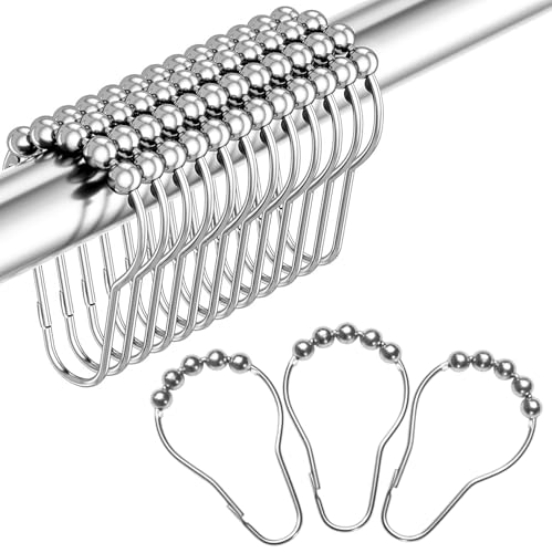 VANZAVANZU 12 Stück Edelstahl Duschvorhang Ringe Haken Rostfrei Aufhängeringe mit Gleitsystem Duschringe, Leicht Gleitende Duschvorhang Haken Duschringe für Duschvorhangstange, 70x36mm, Nickel von VANZAVANZU