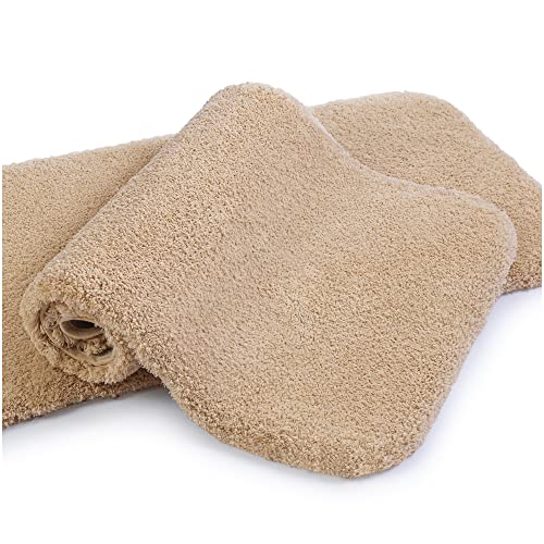 VANZAVANZU Badematte rutschfest 2er Pack Badteppich Verdickt Badezimmerteppich Weich Badeteppich Flauschige Mikrofaser Badvorleger, Supersaugfähig, Maschinenwaschbar - 40 x 60cm (Beige) von VANZAVANZU