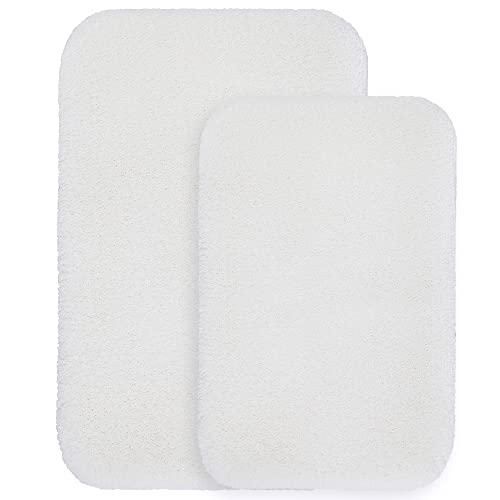 VANZAVANZU Badematte rutschfest 2er Pack Badteppich Verdickt Badezimmerteppich Weich Badeteppich Flauschige Mikrofaser Badvorleger, Supersaugfähig, Maschinenwaschbar - 40 x 60cm & 50 x 80cm (Weiß) von VANZAVANZU