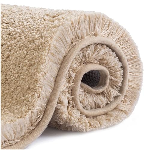 VANZAVANZU Badematte rutschfest Badteppich Verdickt Badezimmerteppich Weich Badeteppich Flauschige Mikrofaser Badvorleger, Supersaugfähig, Maschinenwaschbar, Schnell Trocknend - 40 x 60cm (Beige) von VANZAVANZU