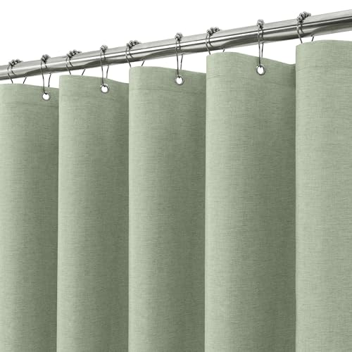 VANZAVANZU Duschvorhang Leinen mit Metall Duschvorhangringe Stoff Textil Badewannenvorhang Anti Schimmel Bad Vorhang Set Wasserdicht Schwerer Badewanne Vorhang - 182 x 244cm (Salbeigrün) von VANZAVANZU