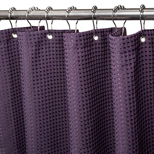 Waffel Duschvorhang mit Metall Duschvorhangringe Stoff Textil Badewannenvorhang Anti Schimmel Bad Vorhang Set Wasserdicht Badewanne Vorhang Schwerer Shower Curtain Badezimmer - 182 x 182cm (Lila) von VANZAVANZU