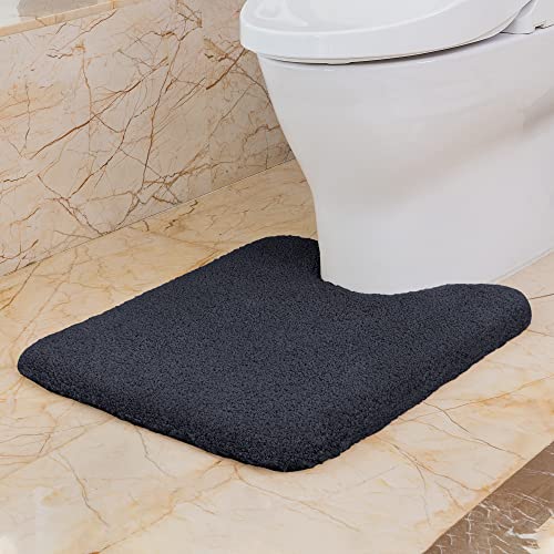 VANZAVANZU WC Vorleger mit Ausschnitt rutschfest WC Teppich Verdickt Klovorleger Weich Stand WC-Vorleger Flauschige Mikrofaser Toilette Badteppich - 50 x 60cm (Schwarz) von VANZAVANZU