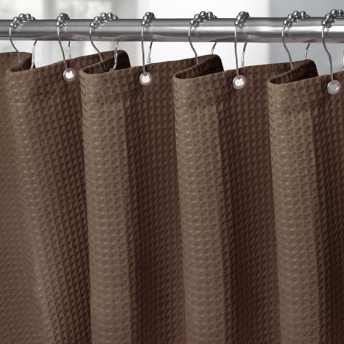 VANZAVANZU Waffel Duschvorhang mit Metall Duschvorhangringe Stoff Textil Badewannenvorhang Anti Schimmel Bad Vorhang Set Wasserdicht Schwerer Badewanne Vorhang - 122 x 182cm (Braun) von VANZAVANZU