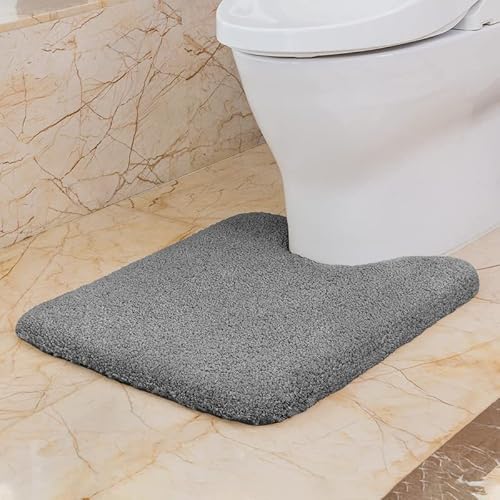 VANZAVANZU WC Vorleger mit Ausschnitt rutschfest WC Teppich Verdickt Klovorleger Weich Stand WC-Vorleger Flauschige Mikrofaser Toilette Badteppich - 50 x 60cm (Dunkelgrau) von VANZAVANZU