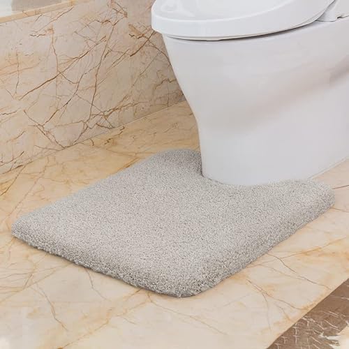 VANZAVANZU WC Vorleger mit Ausschnitt rutschfest WC Teppich Verdickt Klovorleger Weich Stand WC-Vorleger Flauschige Mikrofaser Toilette Badteppich - 50 x 60cm (Hellgrau) von VANZAVANZU