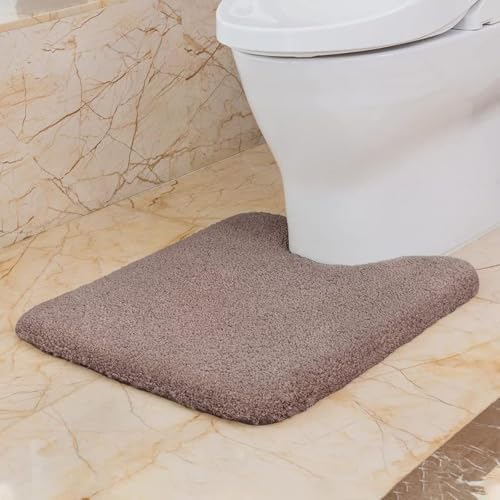 VANZAVANZU WC Vorleger mit Ausschnitt rutschfest WC Teppich Verdickt Klovorleger Weich Stand WC-Vorleger Flauschige Mikrofaser Toilette Badteppich - 50 x 60cm (Taupe) von VANZAVANZU