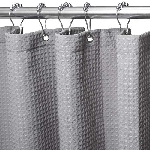 Waffel Duschvorhang mit Metall Duschvorhangringe Stoff Textil Badewannenvorhang Anti Schimmel Bad Vorhang Set Wasserdicht Badewanne Vorhang Schwerer Shower Curtain Badezimmer - 182 x 182cm (Grau) von VANZAVANZU