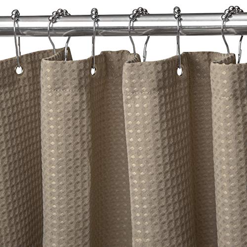 Waffel Duschvorhang mit Metall Duschvorhangringe Stoff Textil Badewannenvorhang Anti Schimmel Bad Vorhang Set Wasserdicht Badewanne Vorhang Schwerer Shower Curtain Badezimmer - 182 x 182cm (Khaki) von VANZAVANZU