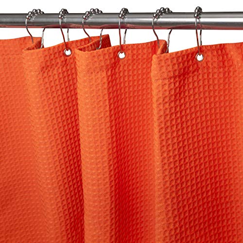 Waffel Duschvorhang mit Metall Duschvorhangringe Stoff Textil Badewannenvorhang Anti Schimmel Bad Vorhang Set Wasserdicht Badewanne Vorhang Schwerer Shower Curtain Badezimmer - 182 x 182cm (Orange) von VANZAVANZU