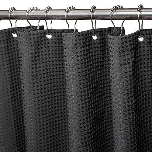 Waffel Duschvorhang mit Metall Duschvorhangringe Stoff Textil Badewannenvorhang Anti Schimmel Bad Vorhang Set Wasserdicht Badewanne Vorhang Schwerer Shower Curtain Badezimmer - 182 x 182cm (Schwarz) von VANZAVANZU