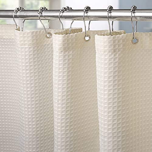 Waffel Duschvorhang mit Metall Duschvorhangringe Stoff Textil Badewannenvorhang Anti Schimmel Bad Vorhang Set Wasserdicht Badewanne Vorhang Schwerer Shower Curtain Badezimmer - 182 x 198cm (Creme) von VANZAVANZU