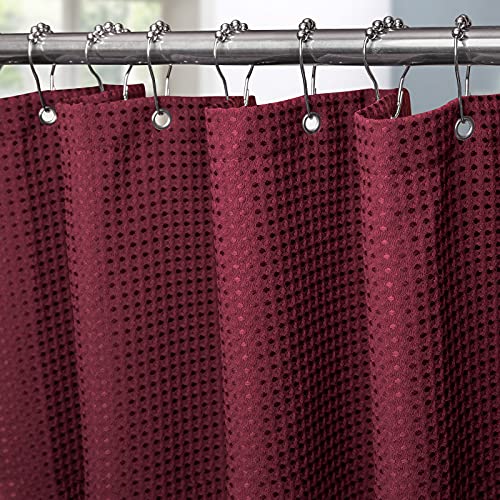 Waffel Duschvorhang mit Metall Duschvorhangringe Stoff Textil Badewannenvorhang Anti Schimmel Bad Vorhang Set Wasserdicht Badewanne Vorhang Schwerer Shower Curtain Badezimmer - 182 x 214cm (Burgundy) von VANZAVANZU