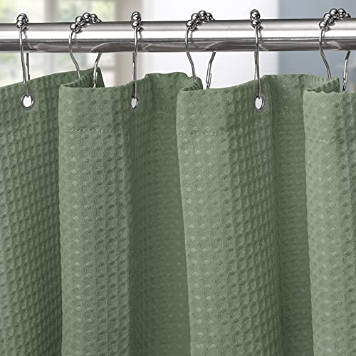 Waffel Duschvorhang mit Metall Duschvorhangringe Stoff Textil Badewannenvorhang Anti Schimmel Bad Vorhang Set Wasserdicht Badewanne Vorhang Schwerer Shower Curtain Badezimmer - 182 x 214cm (Grün) von VANZAVANZU