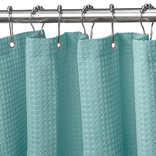 Waffel Duschvorhang mit Metall Duschvorhangringe Stoff Textil Badewannenvorhang Anti Schimmel Bad Vorhang Set Wasserdicht Badewanne Vorhang Schwerer Shower Curtain Badezimmer - 92 x 182cm (Türkis) von VANZAVANZU