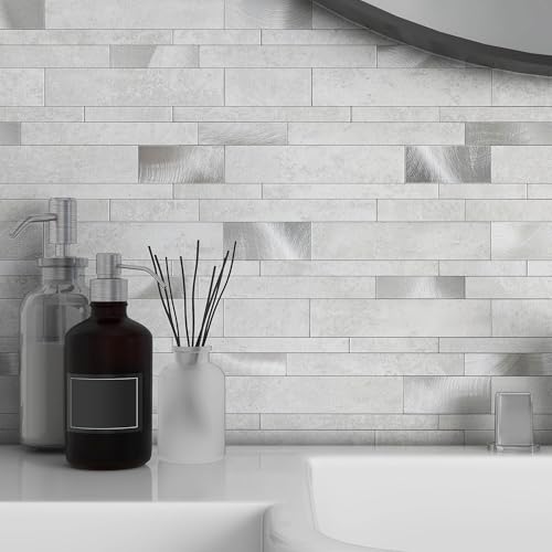 VAOVI 3d Metro Fliesen Marmor Mosaikfliesen Fliesenaufkleber Selbstklebende,Küche Wandfliesen Selbstklebend Klebefliesen Wasserdicht Fliesensticker Bad(10 Stück,Zement Grau) von VAOVI