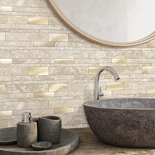 VAOVI 3d Metro Fliesen Marmor Mosaikfliesen Fliesenaufkleber Selbstklebende,Küche Wandfliesen Selbstklebend Klebefliesen Wasserdicht Fliesensticker Bad(5 Stück,Beige) von VAOVI
