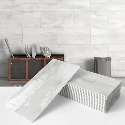 VAOVI Größe Selbstklebende Wandfliesen für Badezimmer,Fliesen Aufkleber Wand Küche Fliesenaufkleber Marmor Fliesen Selbstklebend Bad Wandpaneele Wasserdicht 10x20cm(23 Fliesen,grau) von VAOVI