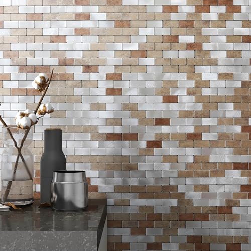 VAOVI Klebefliesen Küchenrückwand Aufkleberfliesen,Mosaik Metallfliesen Selbstklebend Matte Steinoptik U-bahn Wandfliesen(Mix Braun,10 Stücke) von VAOVI