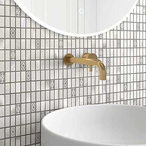 VAOVI Metall Fliesenaufkleber für Bad,Küche,Badezimmer,Fliesen selbstklebend Mosaik Wandfliesen Quadrat(Weiß Silber,5 Fliesen) von VAOVI