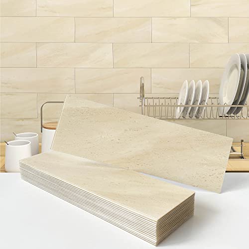 VAOVI Metro Fliesen Selbstklebend Wasserdichte Fliesenaufkleber,Fliesensticker Küche Klebefliesen Marmorfliesen Bad Badezimmer 10x30 cm Creme von VAOVI