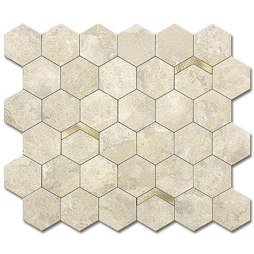 VAOVI Mosaikfliesen Sechseck Aufkleber Fliese Matt,Wandfliesen Küche Selbstklebend Fliesenaufkleber 3d Steinoptik Badezimmer Wasserdichte(10 Stücke,Rustik Beige) von VAOVI