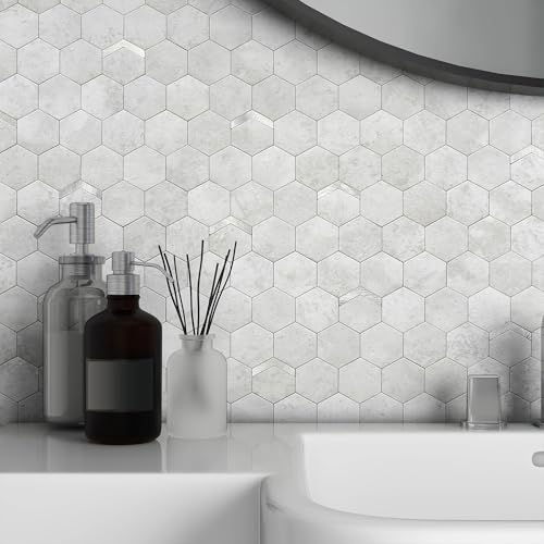 VAOVI Mosaikfliesen Sechseck Aufkleber Fliese Matt,Wandfliesen Küche Selbstklebend Fliesenaufkleber 3d Steinoptik Badezimmer Wasserdichte(10 Stücke,Zement Grau) von VAOVI