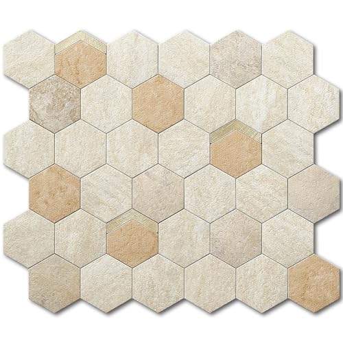 VAOVI Mosaikfliesen Sechseck Aufkleber Fliese Matt,Wandfliesen Küche Selbstklebend Fliesenaufkleber 3d Steinoptik Badezimmer Wasserdichte(5 Stücke,Beige Braun) von VAOVI