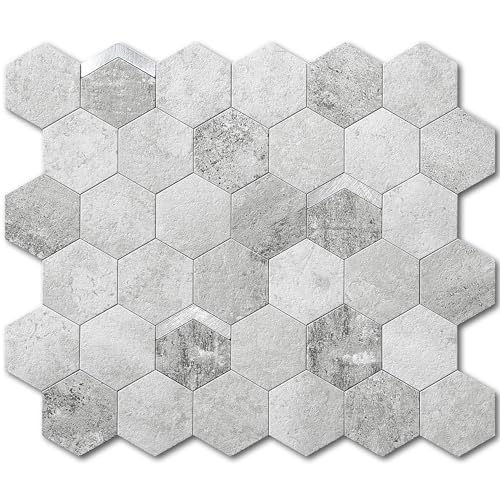 VAOVI Mosaikfliesen Sechseck Aufkleber Fliese Matt,Wandfliesen Küche Selbstklebend Fliesenaufkleber 3d Steinoptik Badezimmer Wasserdichte(5 Stücke,Grau Mix) von VAOVI