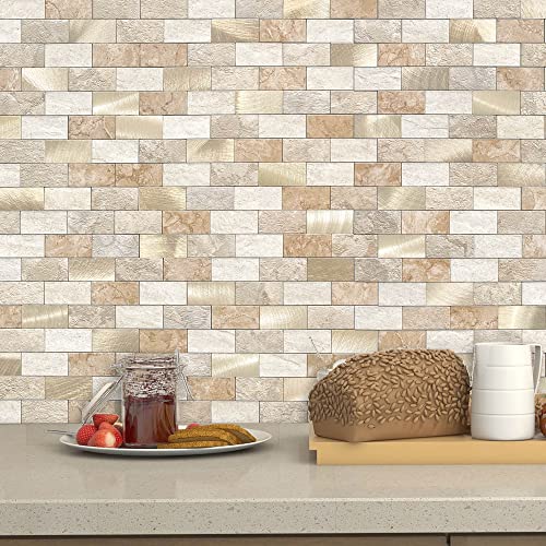 VAOVI Ziegelstein Mosaik 3D Selbstklebende Wandfliesen Aufkleber für Wand Bad WC Dusche Küche Fliesen Wandplatte Wasserdicht(5 Fliesen,Braun) von VAOVI