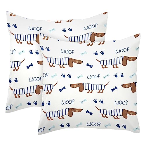 Dackel Hunde und Knochen 2 Stück quadratische Deko-Kissenbezüge aus weichem Samt für Couch, Sofa, Bett, Auto, Wohnzimmer, 40 x 40 cm von VAPOKF