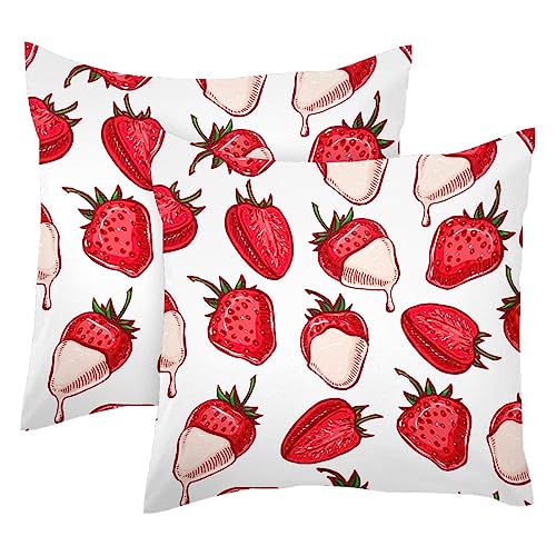 Kissenbezug Erdbeere mit weißer Schokolade, quadratisch, dekorativer weicher Samt-Kissenbezug für Couch, Sofa, Bett, Auto, Wohnzimmer, 40 x 40 cm, 2 Stück von VAPOKF
