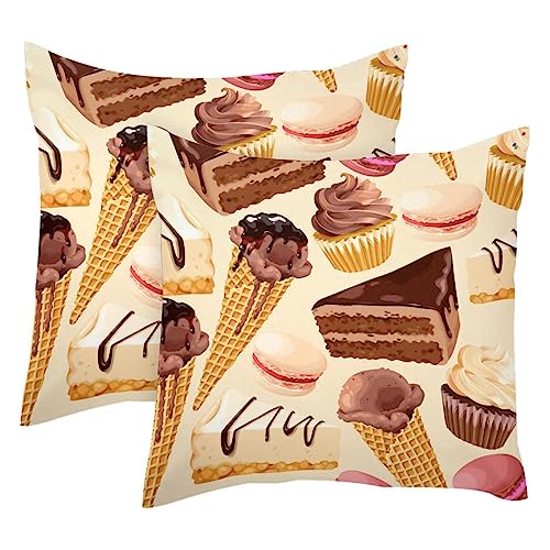 Schokoladenkuchen, Eiscreme, Macaron, quadratisch, dekorativer weicher Samt-Kissenbezug für Couch, Sofa, Bett, Auto, Wohnzimmer, 40 x 40 cm von VAPOKF