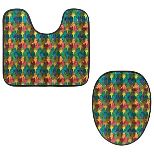 VAPOKF 2-teiliges WC-Vorleger-Set, U-förmige Konturmatte und WC-Deckelbezug, weich, rutschfest, Flanell-Badematte, WC-Sitzbezug – Fischschuppen-Muster, bunt von VAPOKF