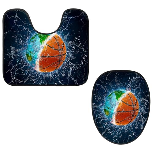 VAPOKF 2-teiliges WC-Vorleger-Set, U-förmige Konturmatte und WC-Deckelbezug, weicher, rutschfester Flanell-Badematte, WC-Sitzbezug – Wasser-Basketballkarte, Erde VAPOKF 2-teiliges WC-Vorleger-Set, U-förmige Konturmatte und WC-Deckelbezug, weicher, rutschfester Flanell-Badematte, WC-Sitzbezug – Wasser-Basketballkarte, Erde von VAPOKF