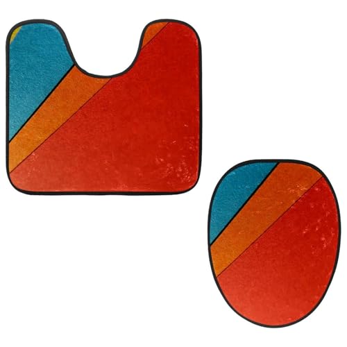 VAPOKF 2-teiliges WC-Vorleger-Set, U-förmige Konturmatte und WC-Deckelbezug, weicher, rutschfester Flanell-Badezimmerteppich, WC-Sitzbezug – Rot, Orange, Blau und Gelb Tapete von VAPOKF