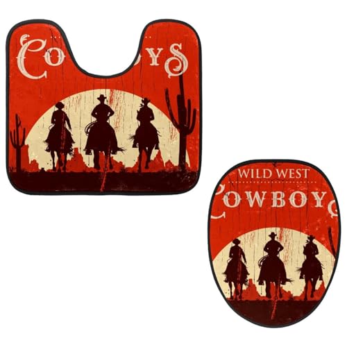 VAPOKF 2-teiliges WC-Vorleger-Set, U-förmige Konturmatte und WC-Deckelbezug, weicher, rutschfester Flanell-Badezimmervorleger, WC-Sitzbezug – Cowboys reitende Pferde auf rotem Holz VAPOKF 2-teiliges WC-Vorleger-Set, U-förmige Konturmatte und WC-Deckelbezug, weicher, rutschfester Flanell-Badezimmervorleger, WC-Sitzbezug – Cowboys reitende Pferde auf rotem Holz von VAPOKF