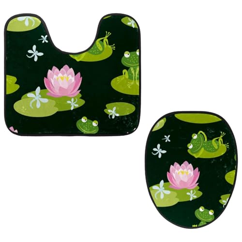 VAPOKF 2-teiliges WC-Vorleger-Set, U-förmige Konturmatte und WC-Deckelbezug, weicher rutschfester Flanell-Badematte, WC-Sitzbezug, rosa Lotus, Teich, grüne Blätter, Frösche VAPOKF 2-teiliges WC-Vorleger-Set, U-förmige Konturmatte und WC-Deckelbezug, weicher rutschfester Flanell-Badematte, WC-Sitzbezug, rosa Lotus, Teich, grüne Blätter, Frösche von VAPOKF
