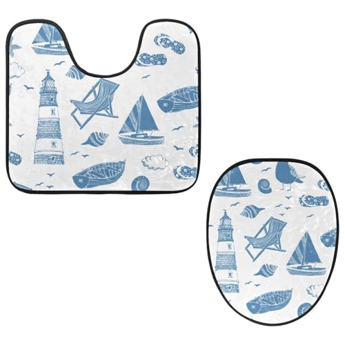 VAPOKF 2-teiliges WC-Vorleger-Set, U-förmige Konturmatte und WC-Deckelbezug, weicher rutschfester Flanell-Badematte, WC-Sitzbezug – Berufsschiff, Leuchtturm, Liegestuhl, Muschel VAPOKF 2-teiliges WC-Vorleger-Set, U-förmige Konturmatte und WC-Deckelbezug, weicher rutschfester Flanell-Badematte, WC-Sitzbezug – Berufsschiff, Leuchtturm, Liegestuhl, Muschel von VAPOKF