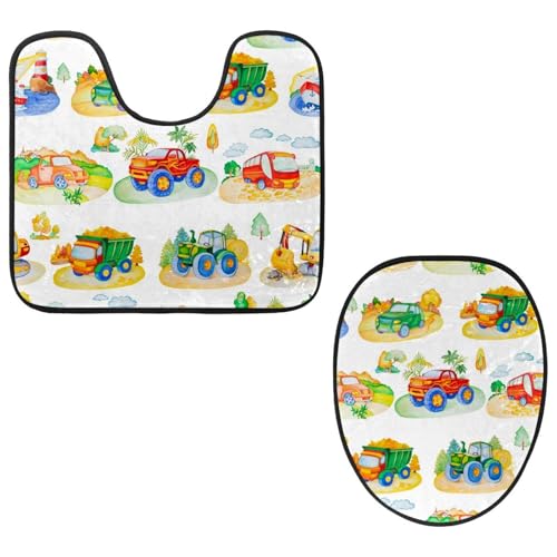 VAPOKF 2-teiliges WC-Vorleger-Set, U-förmige Konturmatte und WC-Deckelbezug, weicher rutschfester Flanell-Badematte, WC-Sitzbezug – Cartoon-Autos und Bäume VAPOKF 2-teiliges WC-Vorleger-Set, U-förmige Konturmatte und WC-Deckelbezug, weicher rutschfester Flanell-Badematte, WC-Sitzbezug – Cartoon-Autos und Bäume von VAPOKF