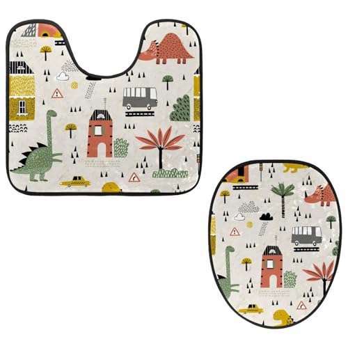 VAPOKF 2-teiliges WC-Vorleger-Set, U-förmige Konturmatte und WC-Deckelbezug, weicher rutschfester Flanell-Badematte, WC-Sitzbezug – Cartoon-Dinosaurier mit Palme VAPOKF 2-teiliges WC-Vorleger-Set, U-förmige Konturmatte und WC-Deckelbezug, weicher rutschfester Flanell-Badematte, WC-Sitzbezug – Cartoon-Dinosaurier mit Palme von VAPOKF