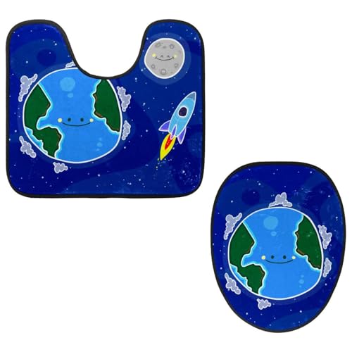 VAPOKF 2-teiliges WC-Vorleger-Set, U-förmige Konturmatte und WC-Deckelbezug, weicher rutschfester Flanell-Badematte, WC-Sitzbezug – Cartoon-Erde mit Rakete VAPOKF 2-teiliges WC-Vorleger-Set, U-förmige Konturmatte und WC-Deckelbezug, weicher rutschfester Flanell-Badematte, WC-Sitzbezug – Cartoon-Erde mit Rakete von VAPOKF