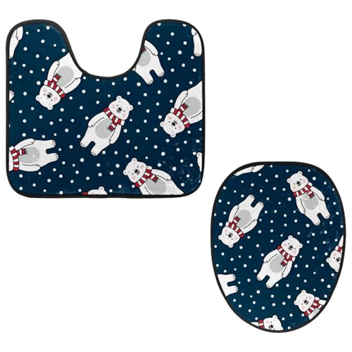VAPOKF 2-teiliges WC-Vorleger-Set, U-förmige Konturmatte und WC-Deckelbezug, weicher rutschfester Flanell-Badematte, WC-Sitzbezug – Eisbär Polka Dot Muster von VAPOKF
