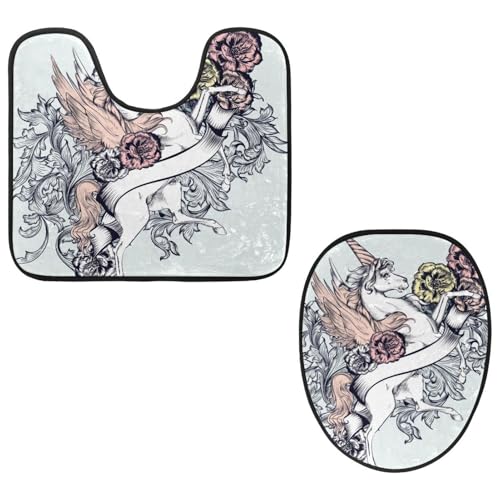 VAPOKF 2-teiliges WC-Vorleger-Set, U-förmige Konturmatte und WC-Deckelbezug, weicher rutschfester Flanell-Badematte, WC-Sitzbezug – Fliegen-Einhorn-Pferd mit Blume VAPOKF 2-teiliges WC-Vorleger-Set, U-förmige Konturmatte und WC-Deckelbezug, weicher rutschfester Flanell-Badematte, WC-Sitzbezug – Fliegen-Einhorn-Pferd mit Blume von VAPOKF