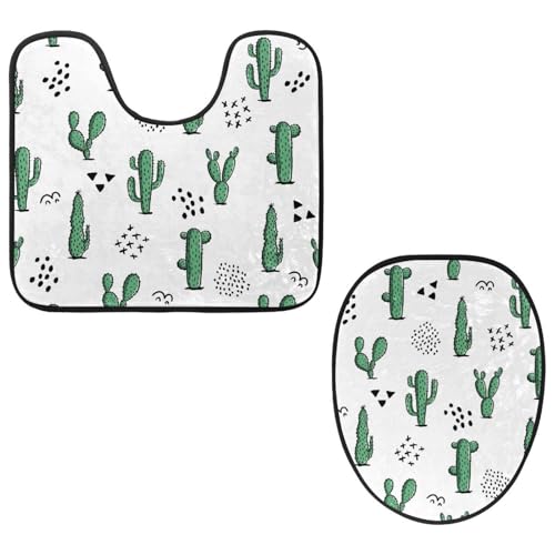 VAPOKF 2-teiliges WC-Vorleger-Set, U-förmige Konturmatte und WC-Deckelbezug, weicher rutschfester Flanell-Badematte, WC-Sitzbezug – Kaktus und Symbole VAPOKF 2-teiliges WC-Vorleger-Set, U-förmige Konturmatte und WC-Deckelbezug, weicher rutschfester Flanell-Badematte, WC-Sitzbezug – Kaktus und Symbole von VAPOKF