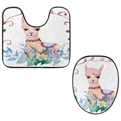 VAPOKF 2-teiliges WC-Vorleger-Set, U-förmige Konturmatte und WC-Deckelbezug, weicher rutschfester Flanell-Badematte, WC-Sitzbezug – Lama in Blumen, Dschungel VAPOKF 2-teiliges WC-Vorleger-Set, U-förmige Konturmatte und WC-Deckelbezug, weicher rutschfester Flanell-Badematte, WC-Sitzbezug – Lama in Blumen, Dschungel von VAPOKF