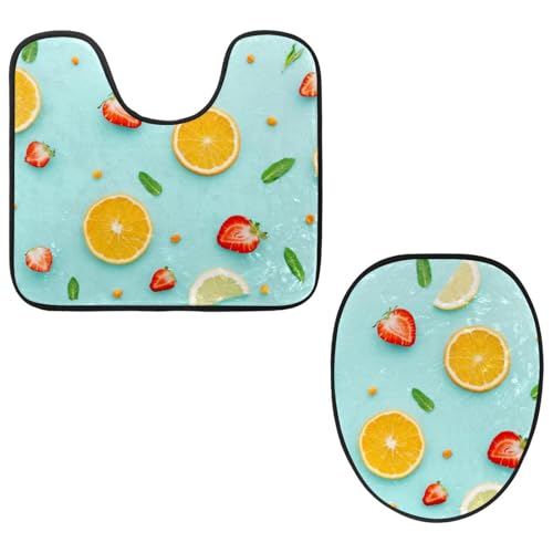 VAPOKF 2-teiliges WC-Vorleger-Set, U-förmige Konturmatte und WC-Deckelbezug, weicher rutschfester Flanell-Badematte, WC-Sitzbezug – Obst mit Minzblätter-Muster VAPOKF 2-teiliges WC-Vorleger-Set, U-förmige Konturmatte und WC-Deckelbezug, weicher rutschfester Flanell-Badematte, WC-Sitzbezug – Obst mit Minzblätter-Muster von VAPOKF