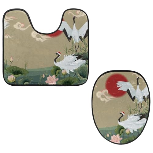 VAPOKF 2-teiliges WC-Vorleger-Set, U-förmige Konturmatte und WC-Deckelbezug, weicher rutschfester Flanell-Badematte, WC-Sitzbezug – Sonnenuntergang japanische Kraniche im Lotus-Teich VAPOKF 2-teiliges WC-Vorleger-Set, U-förmige Konturmatte und WC-Deckelbezug, weicher rutschfester Flanell-Badematte, WC-Sitzbezug – Sonnenuntergang japanische Kraniche im Lotus-Teich von VAPOKF