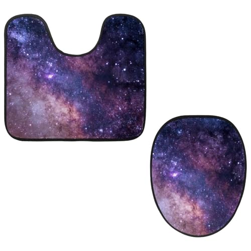 VAPOKF 2-teiliges WC-Vorleger-Set, U-förmige Konturmatte und WC-Deckelbezug, weicher rutschfester Flanell-Badematte, WC-Sitzbezug – Sternenhimmel, Galaxie, Natur von VAPOKF